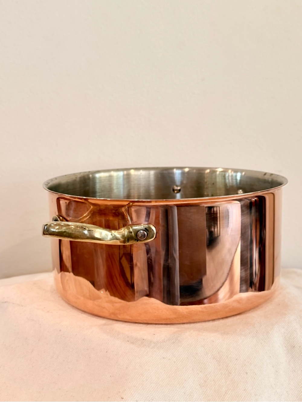 Vintage Copper Stainless Interior Stockpot with Brass Handle - ready for use